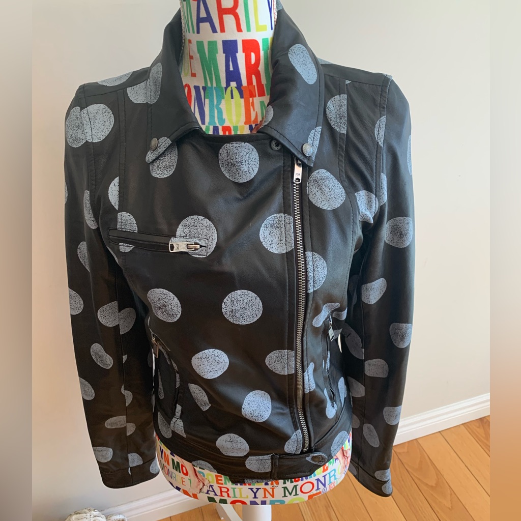 Pink Victoria's Secret Black Leather Polka Dot Moto Jacket